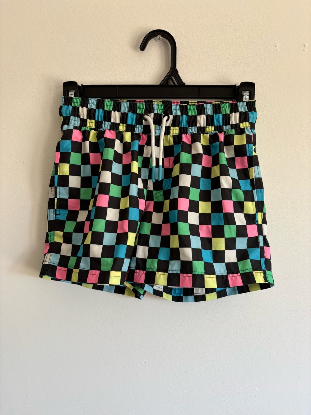 art class Kids Swim Trunks Black Checkerboard with Pink Blue Green Yellow
